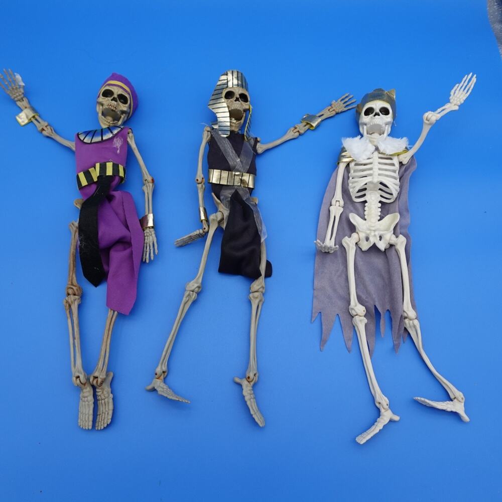 Halloween Skeleton Decorations Lot of 3 Egyptian Pharaoh King Purple Hanging 16"